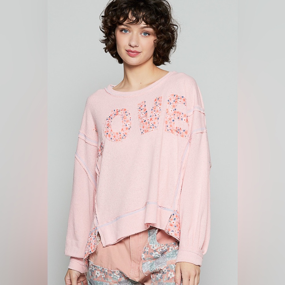 🆕 POL - Long Sleeve LOVE Letter Pullover - Vintage Romantic Trim - Rose - NIB - Picture 3 of 10